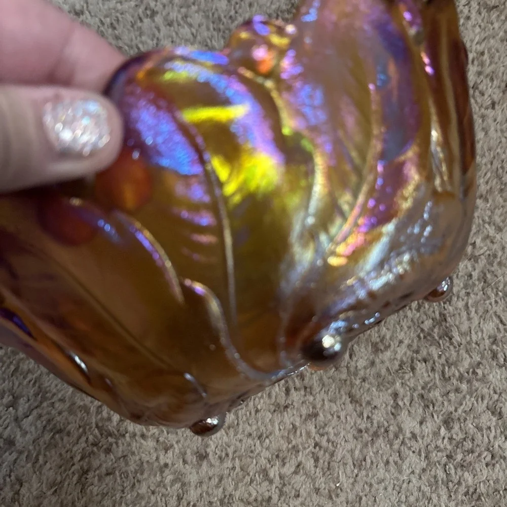 Vintage Indiana Glass Marigold  Carnival Glass Wild Rose Scalloped Edge 9
